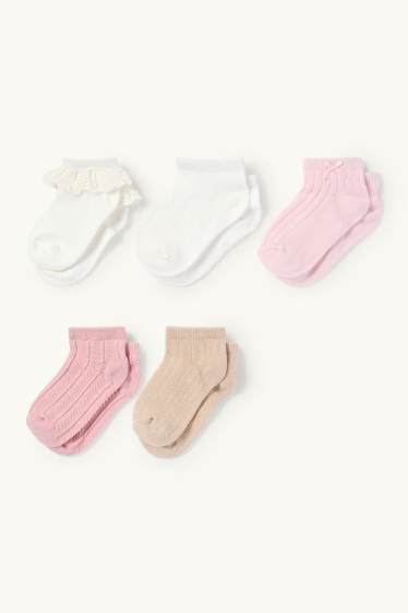 Baby Mädchen - Multipack 5er - Baby-Socken - strukturiert - weiß / rosa