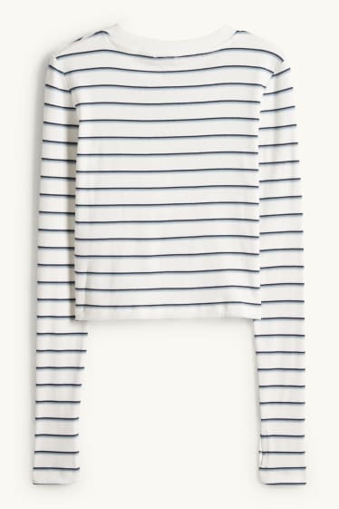 Dames - Longsleeve - slim fit - geribd - gestreept - blauw / wit