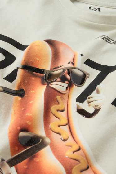 Kinder Buben - Hotdog - Kurzarmshirt - cremeweiß