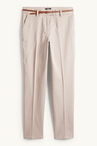 Femmes - Pantalon de toile à ceinture - midwaist - tapered fit - beige clair