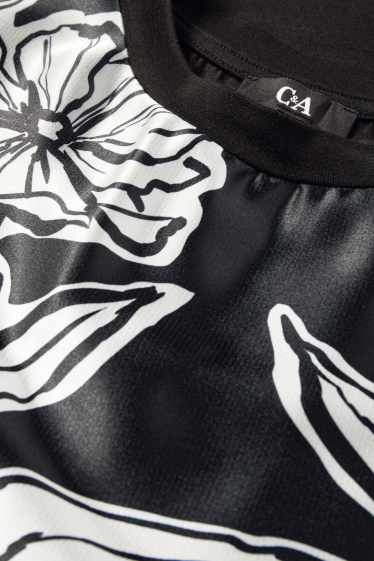 Donna - T-shirt - regular fit - a fiori - nero / bianco