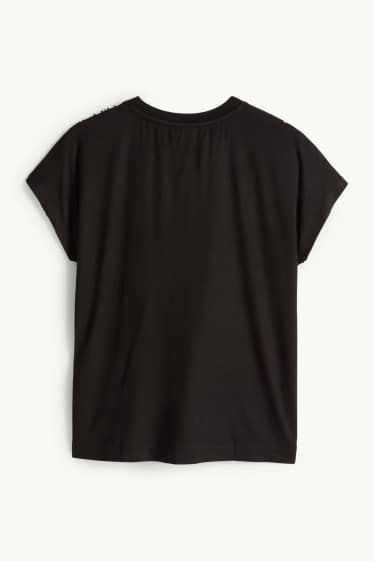 Donna - T-shirt - regular fit - a fiori - nero / bianco