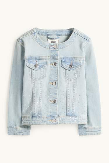 Kinder Mädchen - Jeansjacke mit Strasssteinen - helljeansblau