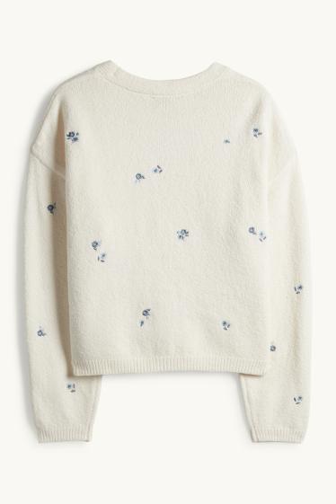 Dames - Vest - gebloemd - crème wit