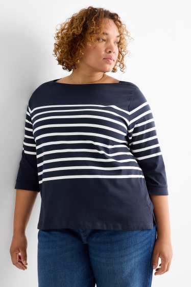 Femei - Tricou cu mânecă lungă - regular fit - cu dungi - albastru închis / alb