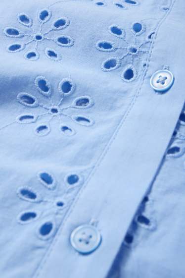 Dames - Blouse - Broderie Anglaise - blauw