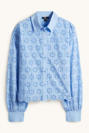 Dames - Blouse - Broderie Anglaise - blauw