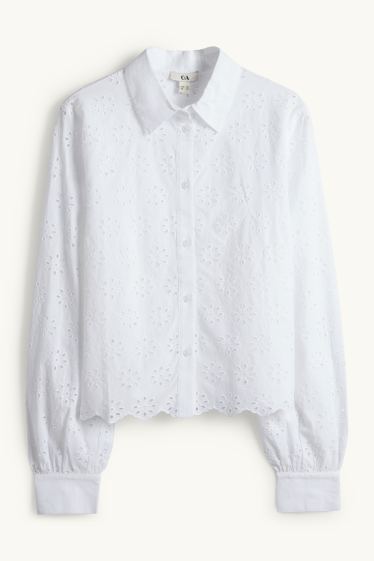 Dames - Blouse - Broderie Anglaise - wit