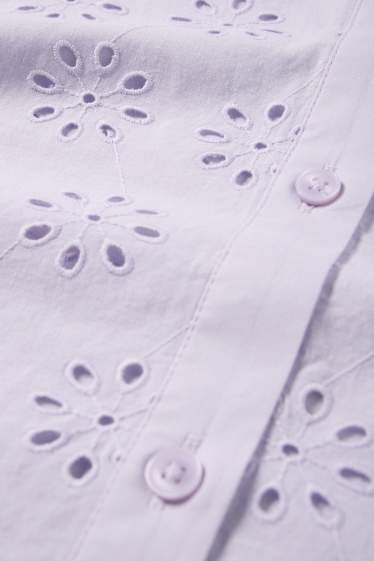 Damen - Bluse - Broderie Anglaise - hellviolett