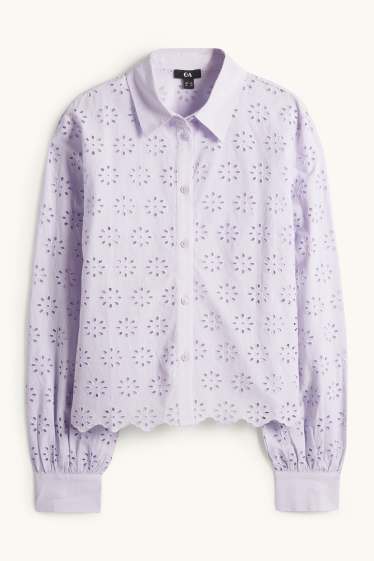 Damen - Bluse - Broderie Anglaise - hellviolett