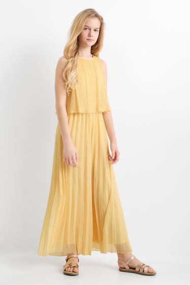 Děti - dívky - Plisovaný overal - s třpytivými efekty - žlutá