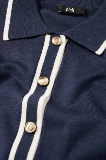 Dames - Gebreid vest - donkerblauw / wit