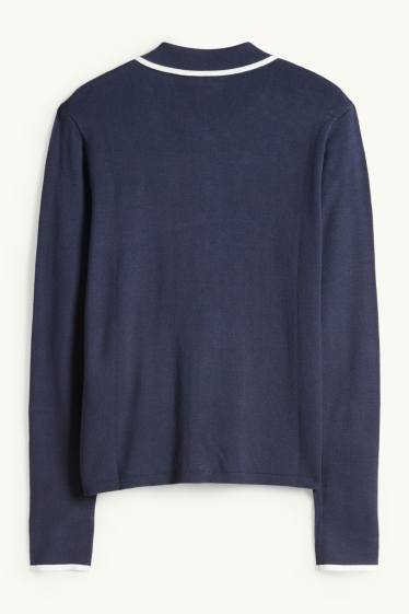 Dames - Gebreid vest - donkerblauw / wit