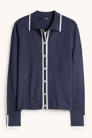 Dames - Gebreid vest - donkerblauw / wit