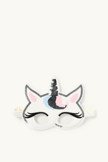 Enfants filles - Licorne - ensemble - robe et masque - 2 pièces - effet brillant - blanc crème