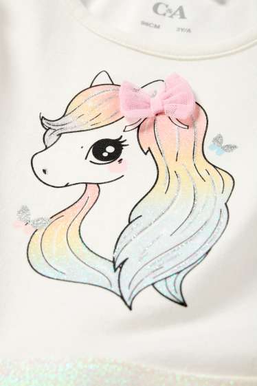 Enfants filles - Licorne - ensemble - robe et masque - 2 pièces - effet brillant - blanc crème