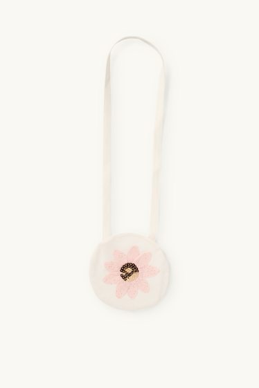 Kinderen: meisjes - Bloem - set - jurk en tasje - 2-delig - glanseffect - wit / roze