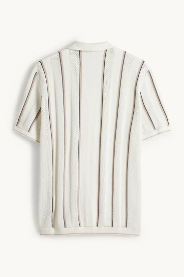 Heren - Gebreid overhemd - regular fit - reverskraag - gestreept - crème wit