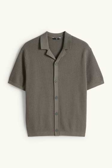 Hommes - Chemise en maille - regular fit - col à revers - vert foncé