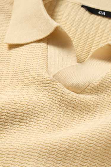 Heren - Gebreid poloshirt - relaxed fit - met structuur - lichtgeel