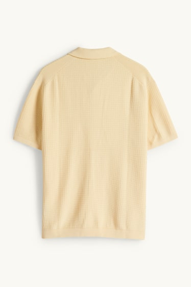 Heren - Gebreid poloshirt - relaxed fit - met structuur - lichtgeel