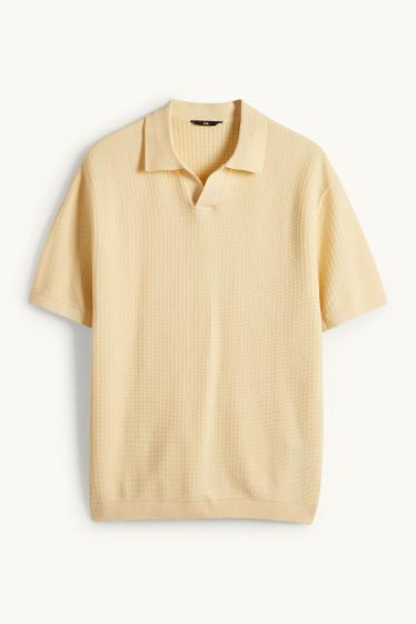Heren - Gebreid poloshirt - relaxed fit - met structuur - lichtgeel