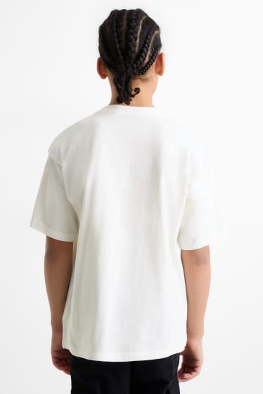 Children Boys - Teddy bear - short sleeve T-shirt - white
