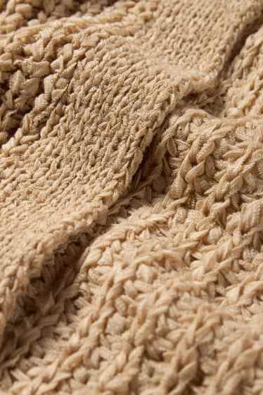 Femmes - Gilet en maille long - finition côtelée - beige