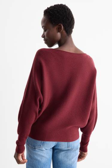 Dames - Trui - ribstof - bordeaux