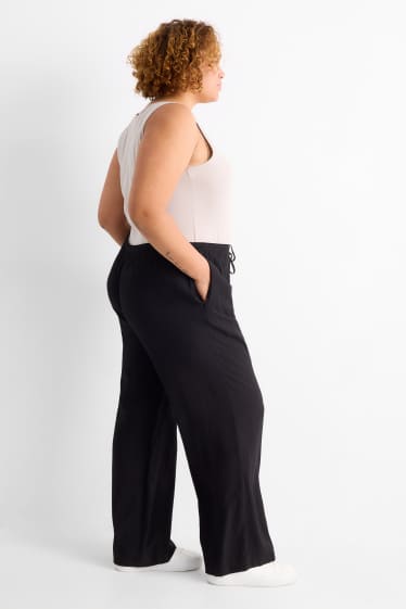 Damen - Stoffhose - Mid Waist - Wide Leg - schwarz