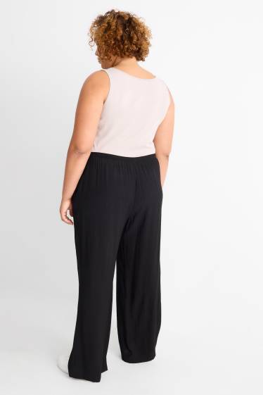 Damen - Stoffhose - Mid Waist - Wide Leg - schwarz