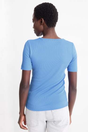 Dona - Paquet de 2 - samarreta de màniga curta - slim fit - de canalé - blau/negre