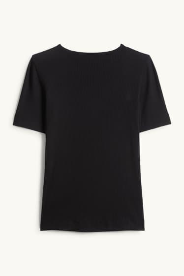 Femmes - T-shirt - slim fit - finition côtelée - noir
