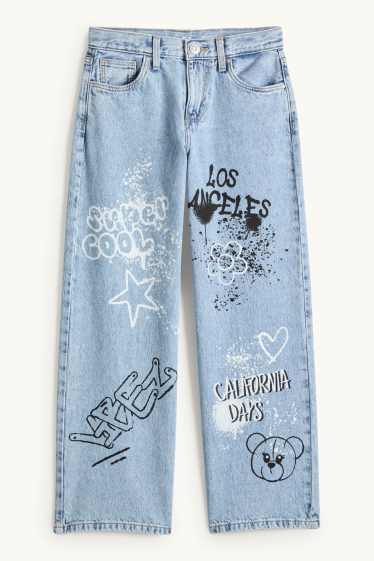Bambine - Graffiti - jeans a gamba larga - jeans azzurro