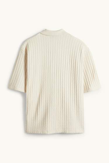 Pánské - Pletená košile - relaxed fit - klopový límec - strukturovaná - světle béžová