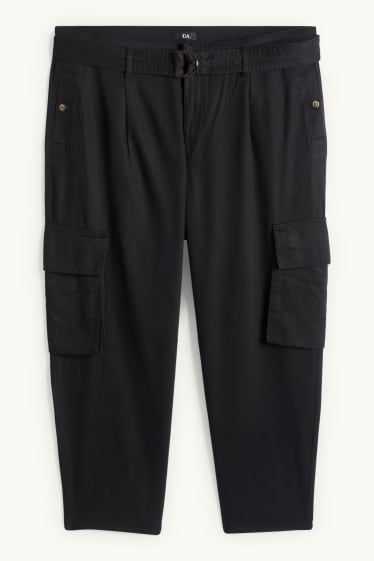 Dona - Pantalons cargo amb cinturó - high waist - tapered fit - negre