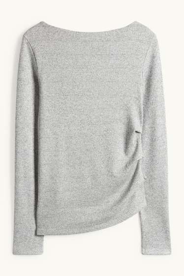 Damen - Langarmshirt - Slim Fit - gerippt - grau