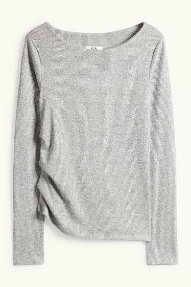 Damen - Langarmshirt - Slim Fit - gerippt - grau