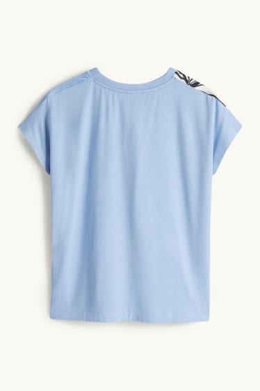 Femei - Tricou - regular fit - cu flori - albastru deschis