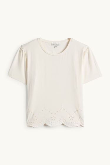 Enfants filles - T-shirt - broderie anglaise - blanc crème