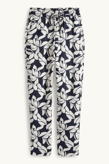 Damen - Stoffhose - High Waist - Tapered Fit - geblümt - dunkelblau / cremeweiss