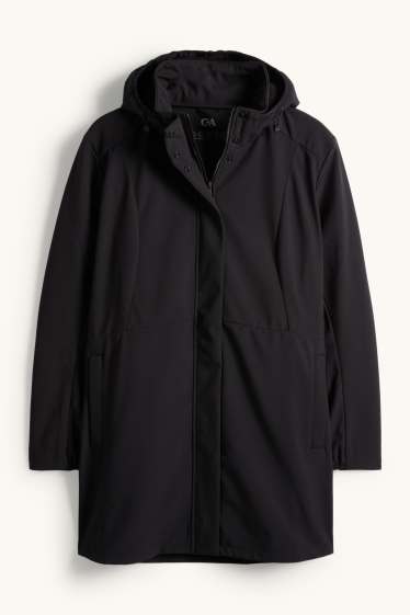 Femei - Palton din softshell cu glugă - rezistent la apă - 4 Way Stretch - negru