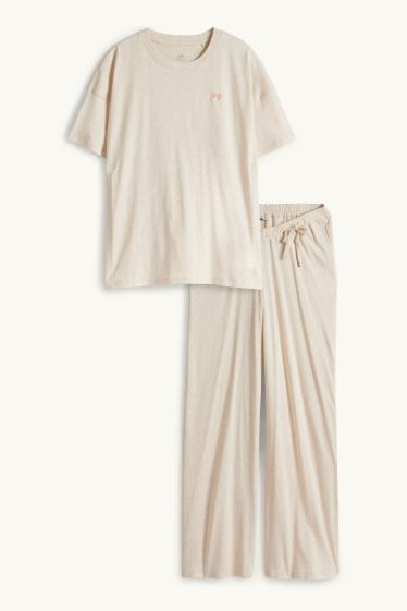 Damen - Still-Pyjama - hellbeige