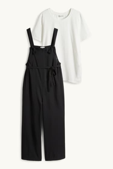 Women - Set - maternity T-shirt and dungarees - 2 piece - black / white