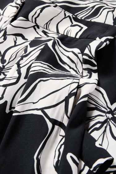 Dames - Pantalon - high waist - wide leg - zwart / wit