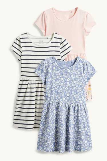 Kinderen: meisjes - Set van 3 - meisje en bloemen - jurk - roze