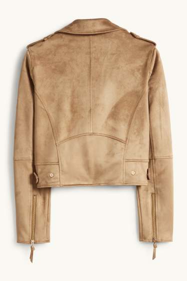 Dames - Bikerjack - imitatiesuède - bruin