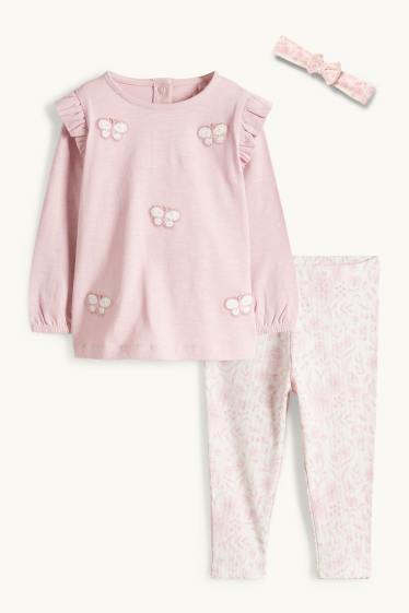 Baby Mädchen - Schmetterling - Baby-Crochet-Outfit - 3 teilig - dunkelrosa