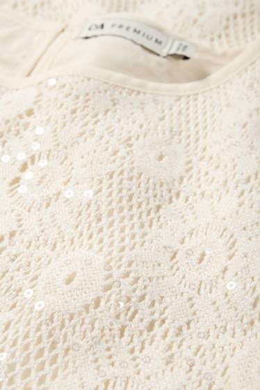 Children Girls - Crocheted top - shiny - cremewhite