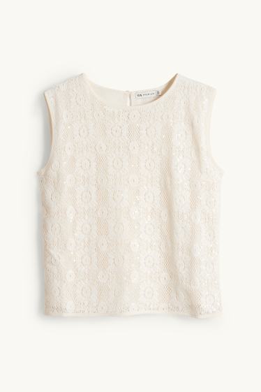 Children Girls - Crocheted top - shiny - cremewhite